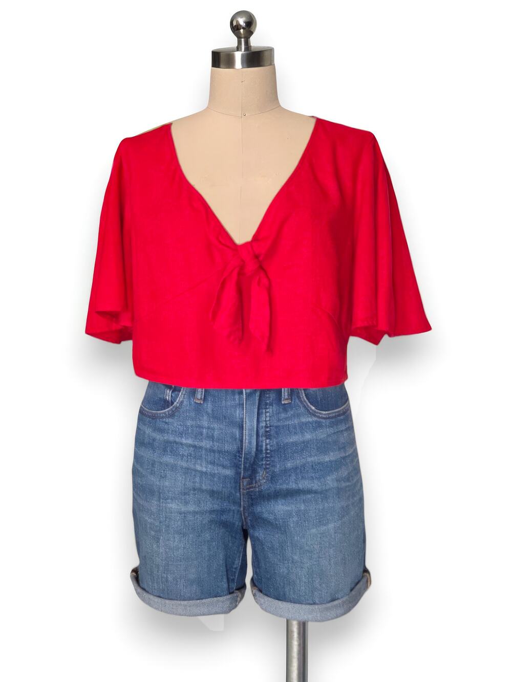 A NEW DAY Red Flutter Sleeve Summer Fun Top XL